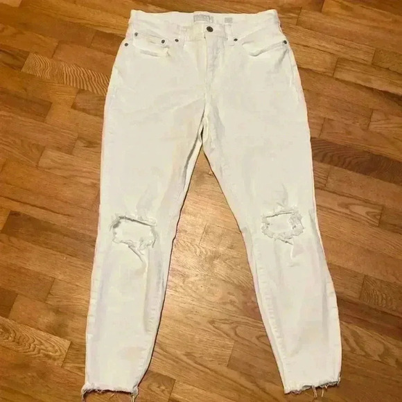 Lucky Brand White Ava Mid Rise Skinny Woman’s Distressed Ankle Jeans Size 10/30. - Picture 1 of 15